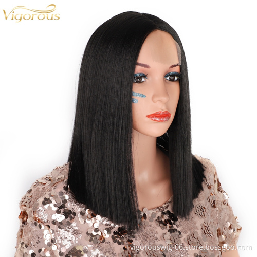 Cheap Price Popular Vendor Wholesale Synthetic Fiber Wigs For Women U Part Lace Middle Part Long Silky Straight Wave Black Hair
